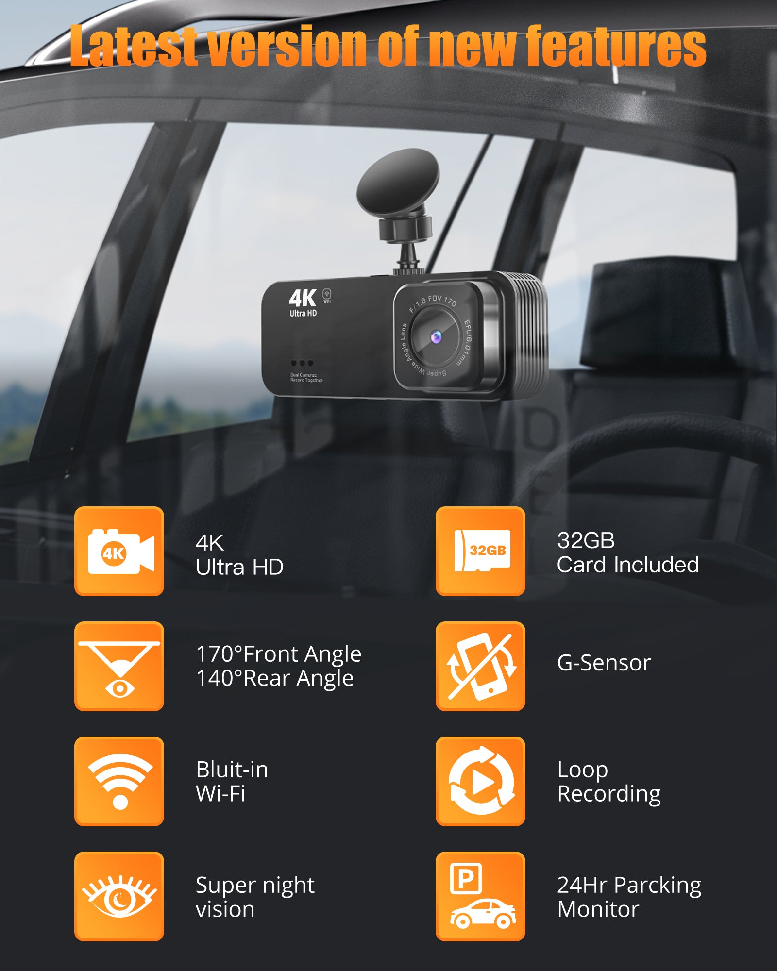 Kyltoor 4K + 1080P Dual Dash Cam