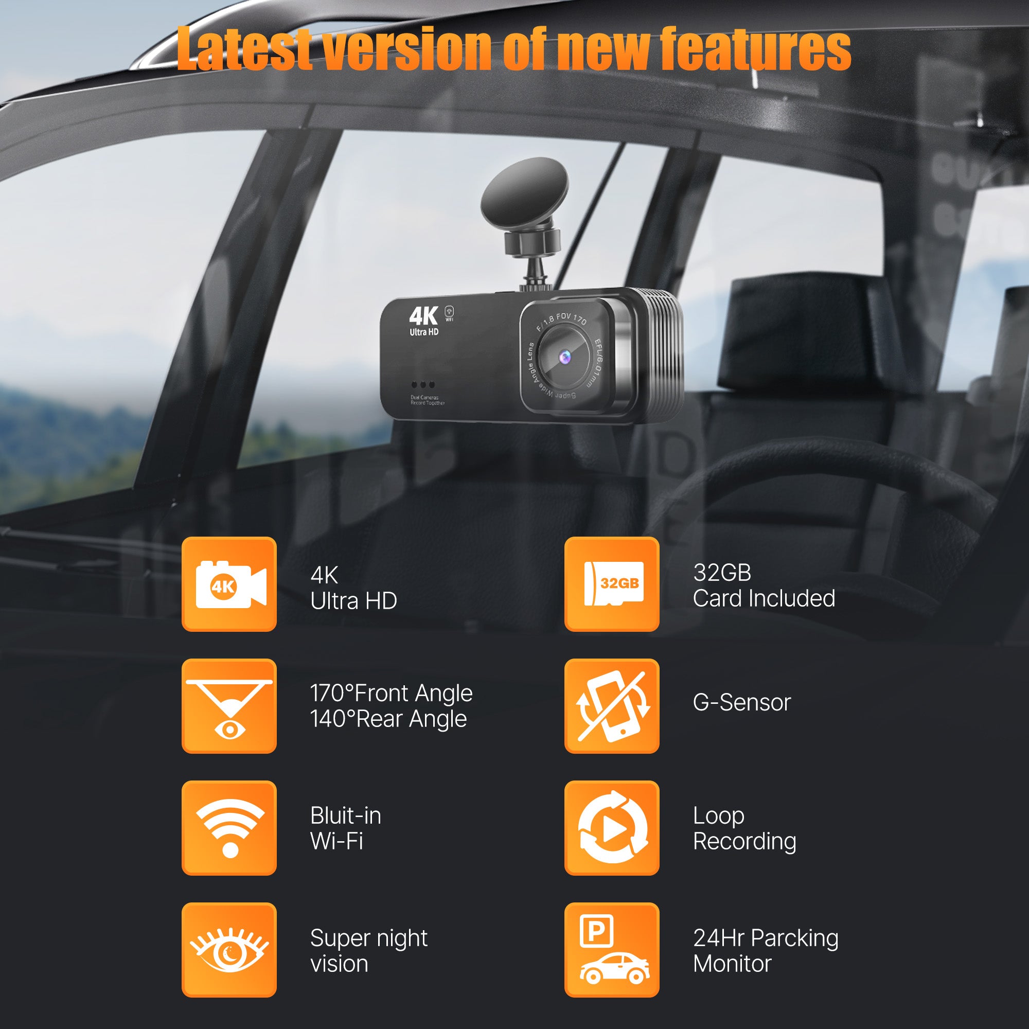 Kyltoor 4K + 1080P Dual Dash Cam