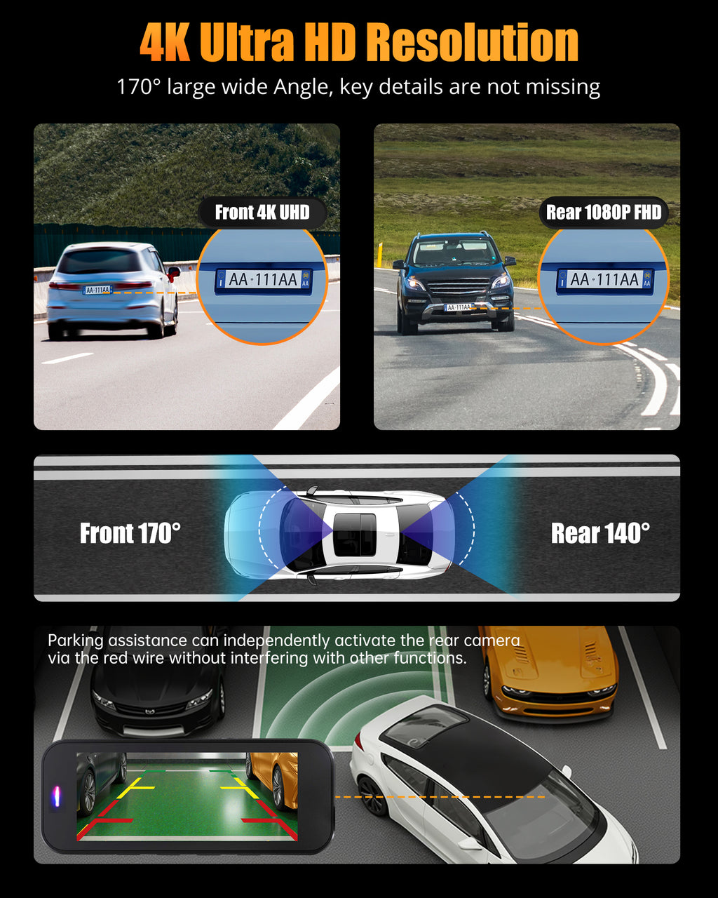 Kyltoor 4K + 1080P Dual Dash Cam
