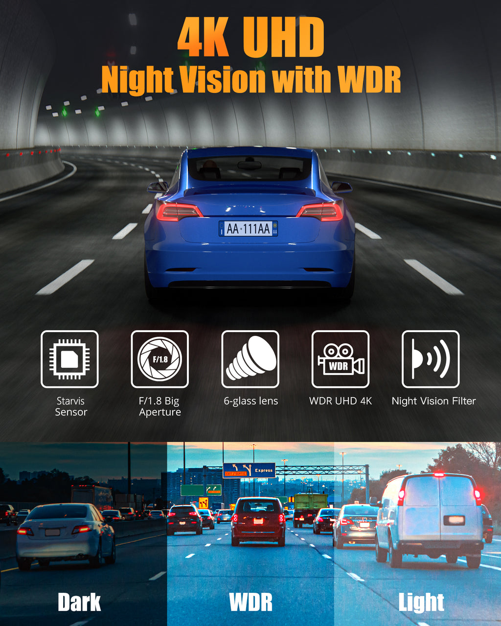 Kyltoor 4K + 1080P Dual Dash Cam