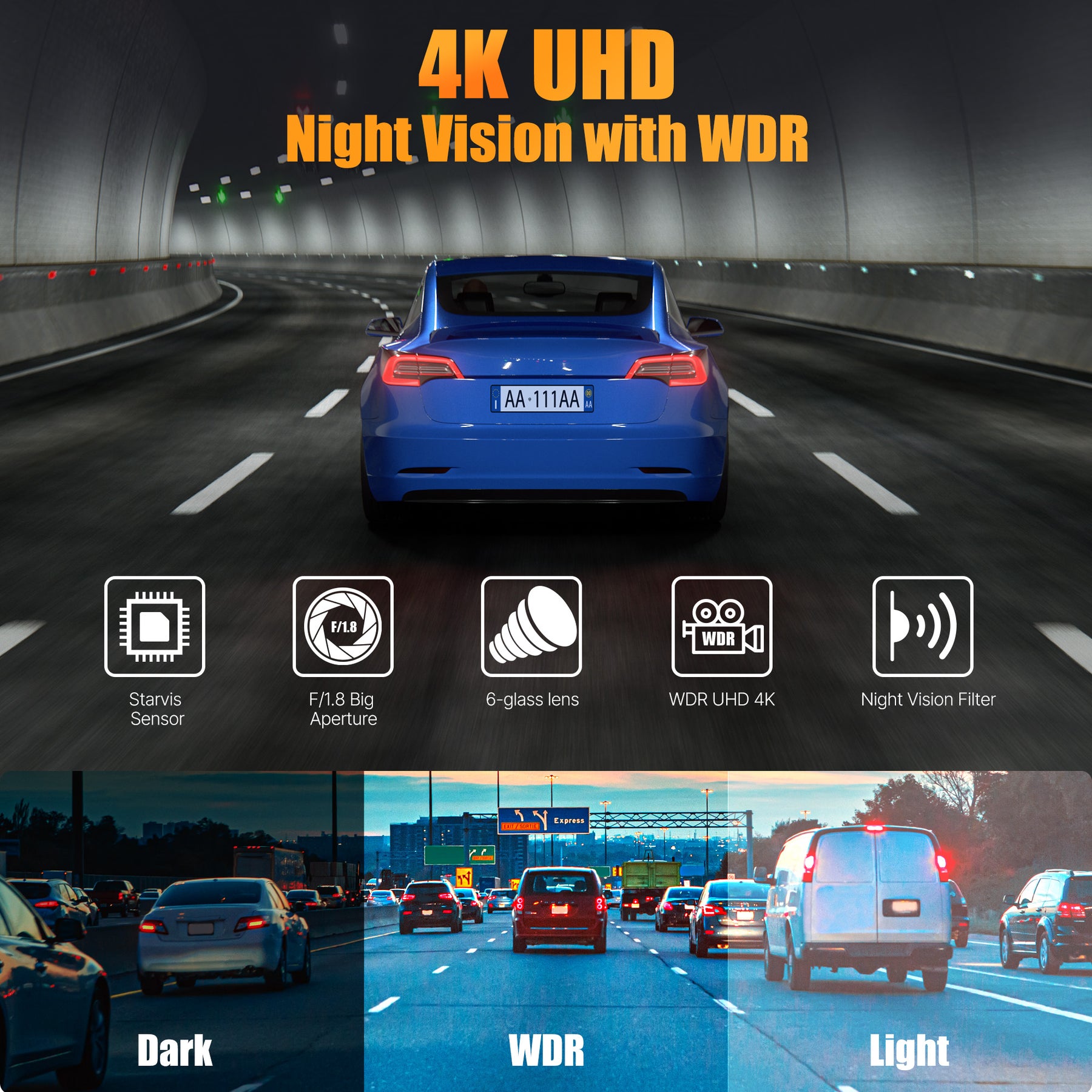 Kyltoor 4K + 1080P Dual Dash Cam