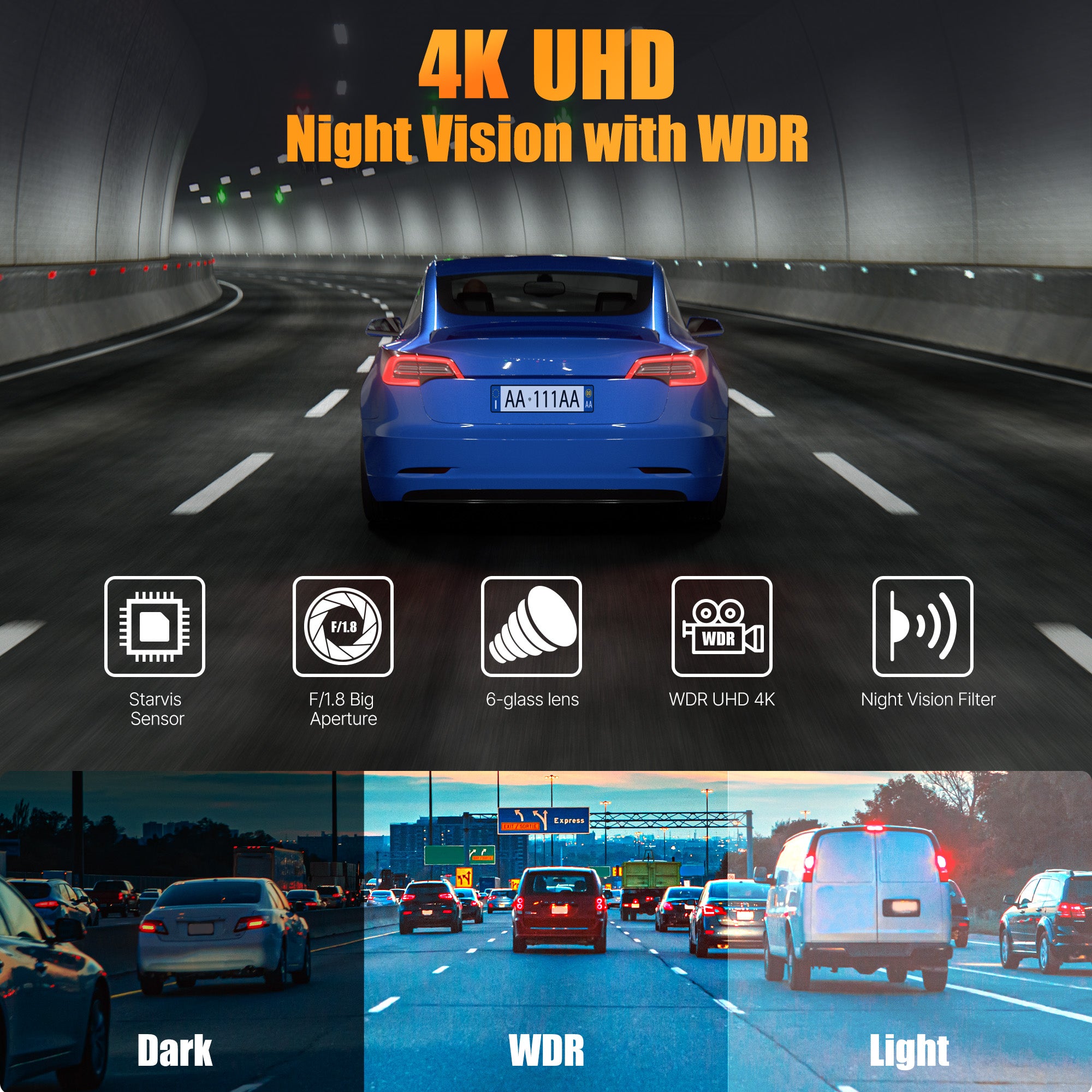Kyltoor 4K + 1080P Dual Dash Cam
